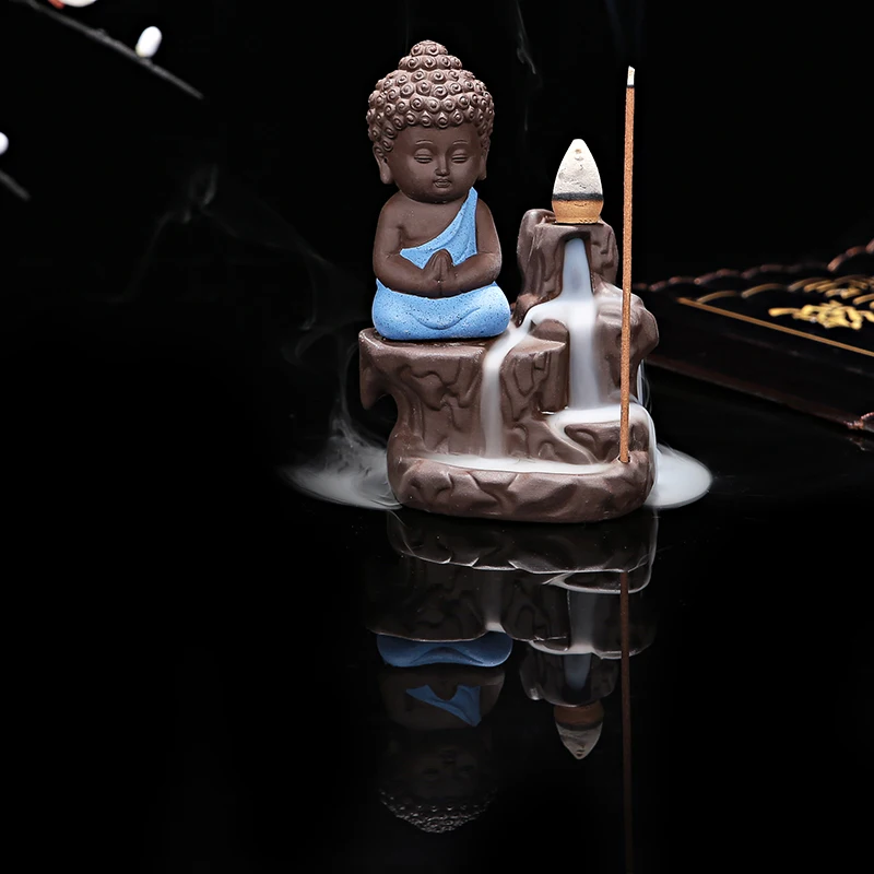 Китайский творческий дзен монах керамическая курильница Исин аромат обратного потока палочка ладан горелка с Буддой фиолетовая Глина Керамика катушки благовония база - Цвет: B01B