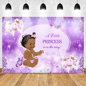 

Purple Butterfly Baby Shower Backdrop Lavender Flower Glitter Diamonds Photo Background Ethnic Little Princess Backdrop