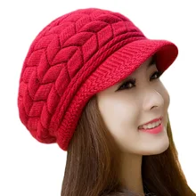 Lanshifei 8 Color Fall Winter Beanies Knitted Hat Rabbit Fur Cap Snapback Cap Lady Female Brim