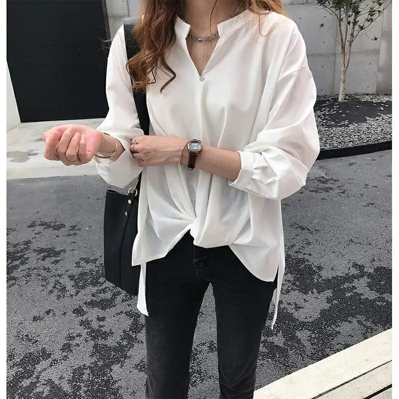 Women Chiffon Shirt Longsleeve V-Collar Blouse For Female Irregular Tails 2018 New Women Spring Clothing AS154 (7)