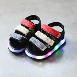 2019 детские сандалии Лето детская обувь со светодиодной подсветкой девушки пляжные сандалии для мальчиков повседневная обувь дышащие