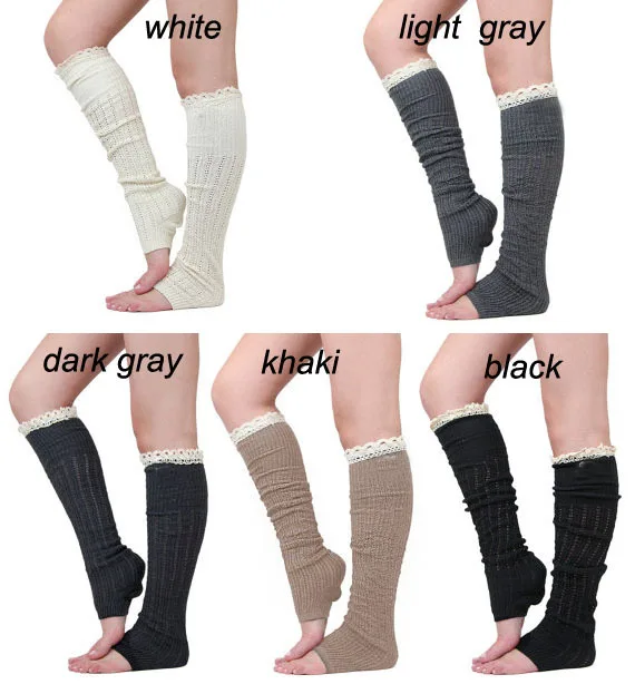 Soild cotton lace socks knitting Wool trample feet leg warmers for