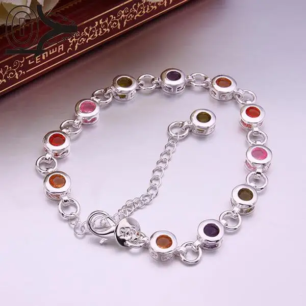 

Free Shipping Wholesale Silver Plated Bracelet,Wedding Jewelry Accessories,Fashion Silver Round Color Stone Bracelets Bangle