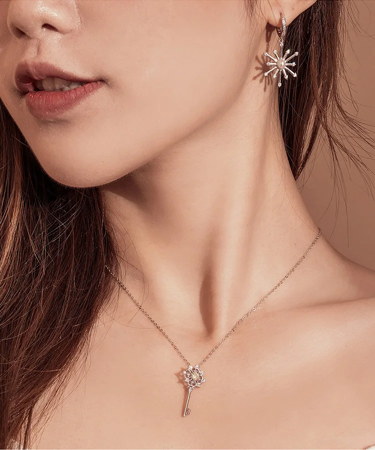 Bamoer Love Key, ожерелье для женщин, дизайн, цепочка с кристаллами, ожерелье для женщин, подарки на день рождения, ювелирные изделия BSN072