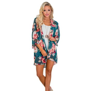 

Women fashion floral printed 2018 summer half betwing sleeve Blouses loose casual bohemian beachwear cardigan Female Long Tops
