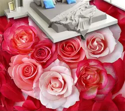 Пользовательские фото полы обои Красная роза белая роза лепесток ПВХ обои самоклеющиеся Водонепроницаемый пол папье peint Beibehang