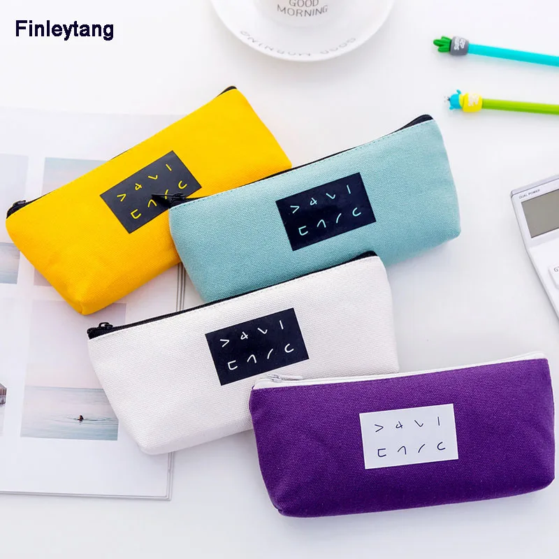 

New Simple Text Inverted Trapezoidal Pencil Case Fashion Creative Canvas Pencil Bag Student Kawaii Stationery Organizer Bag Gift