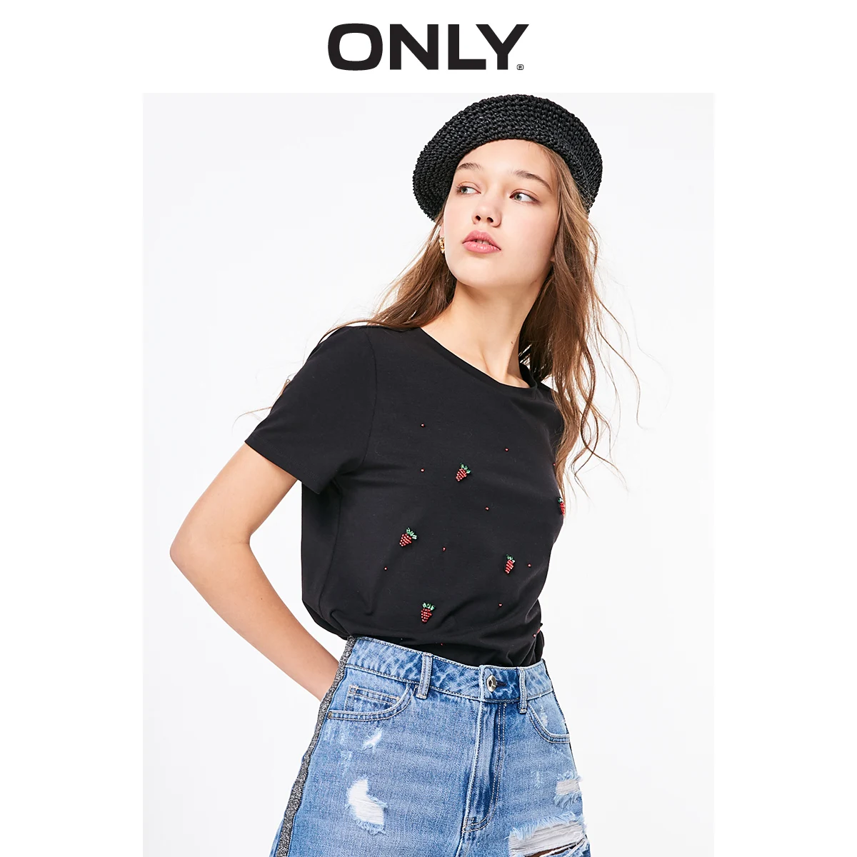 ONLY Women's Fruit Bead Short-sleeved T-shirt | 119101620 - Цвет: BLACK