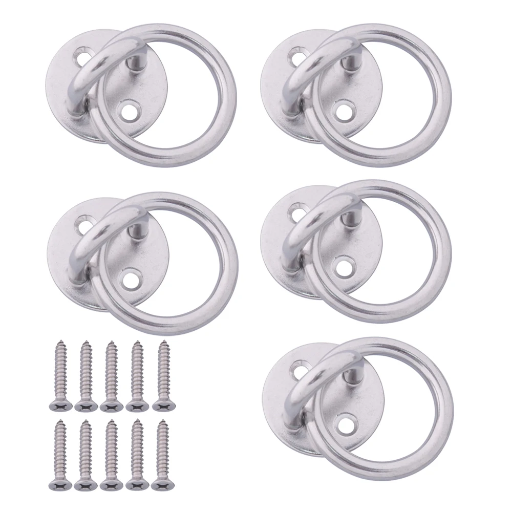 

5Pcs 304 Stainless Steel M8 Round Sail Shade Pad Eye Plate U-shaped Hook Ring Welded with Screws