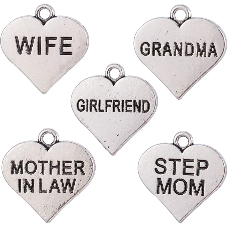 

Skyrim 10pcs Heart Charms for Necklace Bracelet Jewelry Gifts Sister Bride Women Wife Mom Girlfriend DIY Dangle Word Pendant