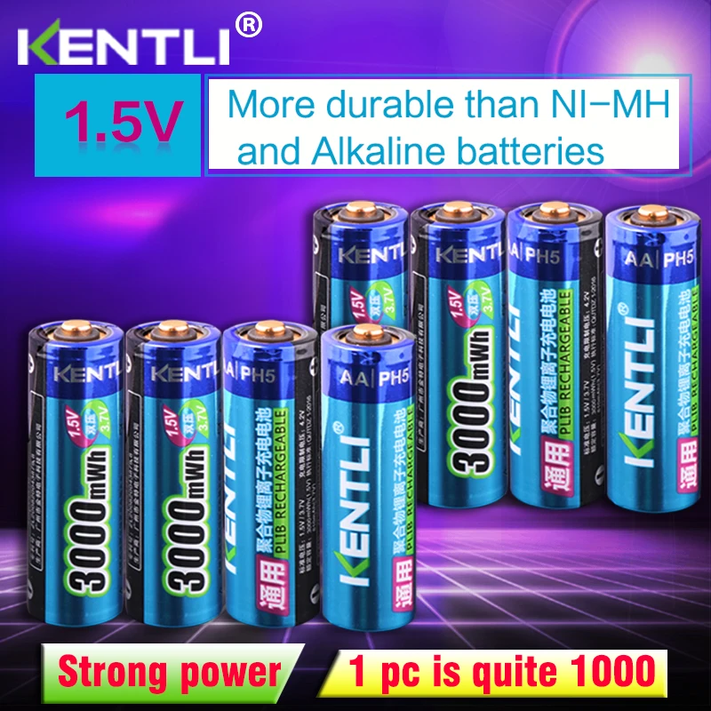 KENTLI 8 шт. стабильное напряжение 3000mWh AA батареи 1 5 в перезаряжаемая aa батарея литий