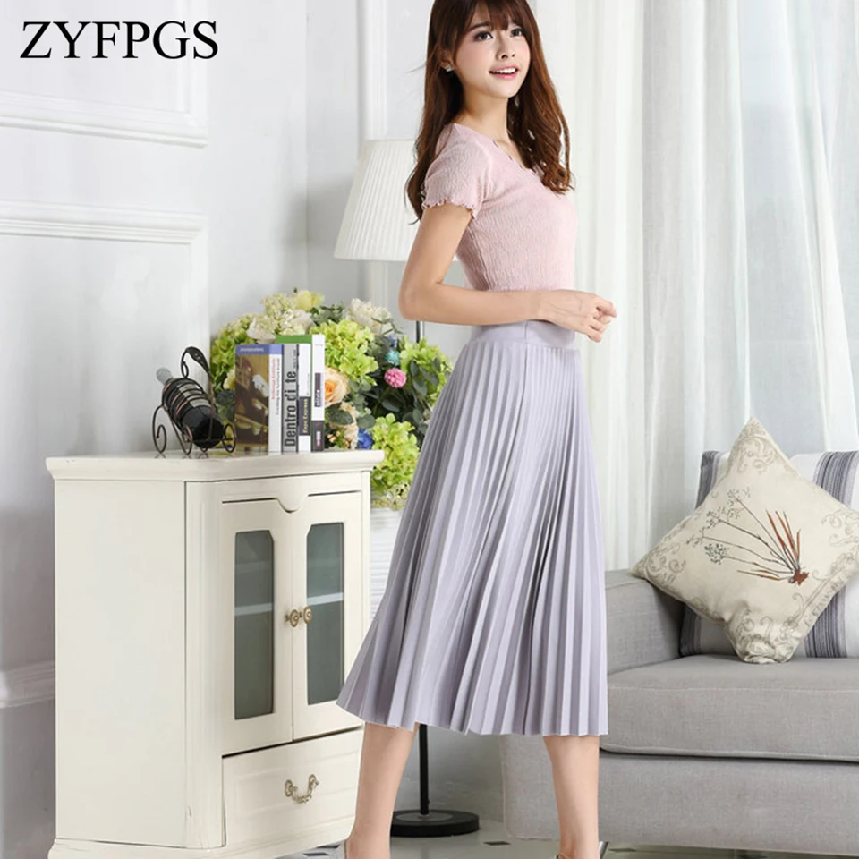 

ZYFPGS 2019 New Arrival Women Tutu Skirts Tulle Maxi Midi High Quality Vintage Pleated Skirt Elegant Lady Sale Top Fashion Z0923