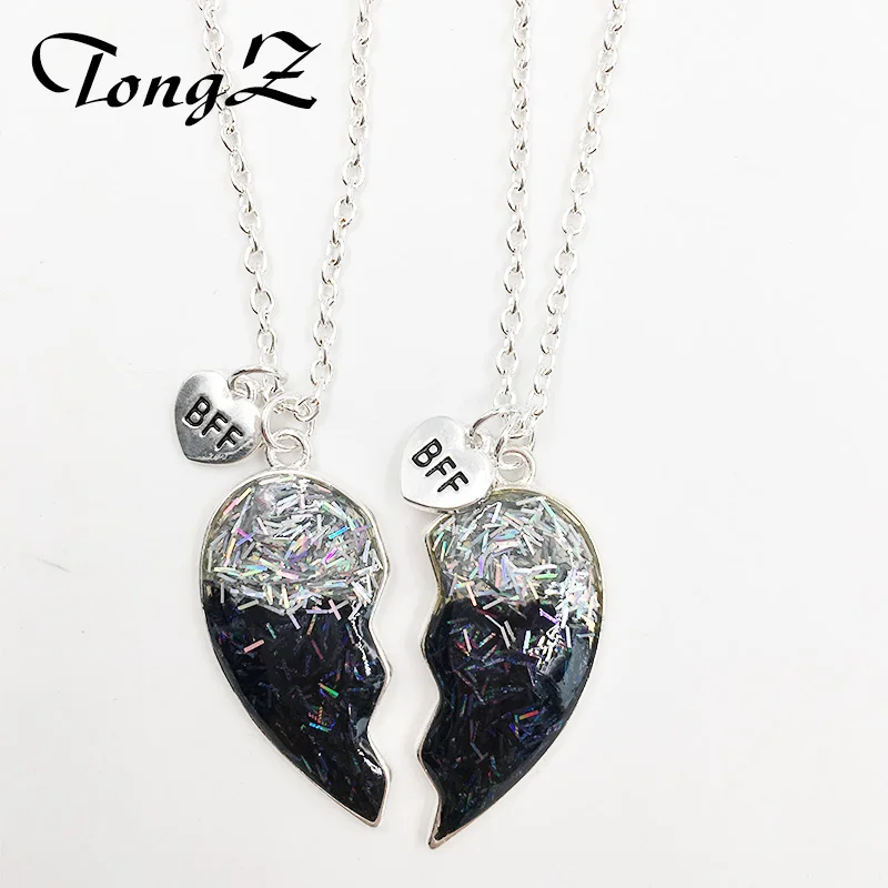 Модное серебряное ожерелье в форме сердца для сияющих друзей, модные трендовые парные подвески - Окраска металла: Silver-black