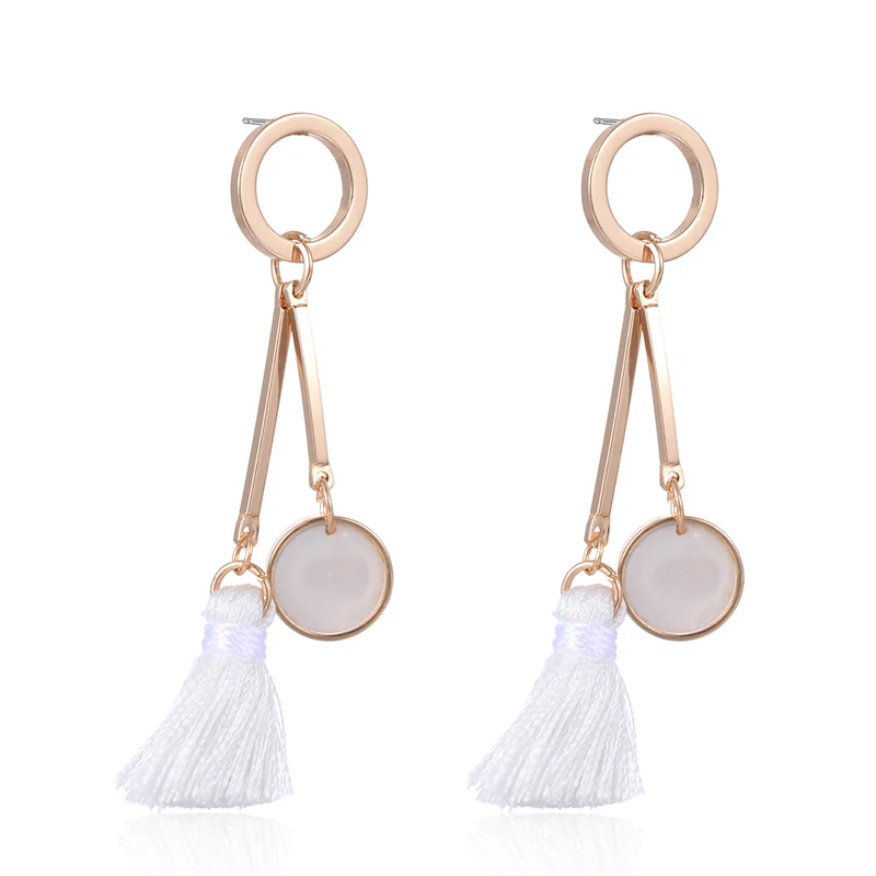 

SUKI Ethnic Fringe Earrings Jewelry for Women Accessories Bohemia Style Boucle d'oreille Pompon Alloy Circle Tassel Stud Earring