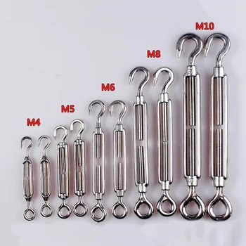

4pcs Eye Hook Turnbuckles Chain Tensioner with Ring and Hook Stainless Steel Turnbuckle M4 M5 M6 M8 M10 M12