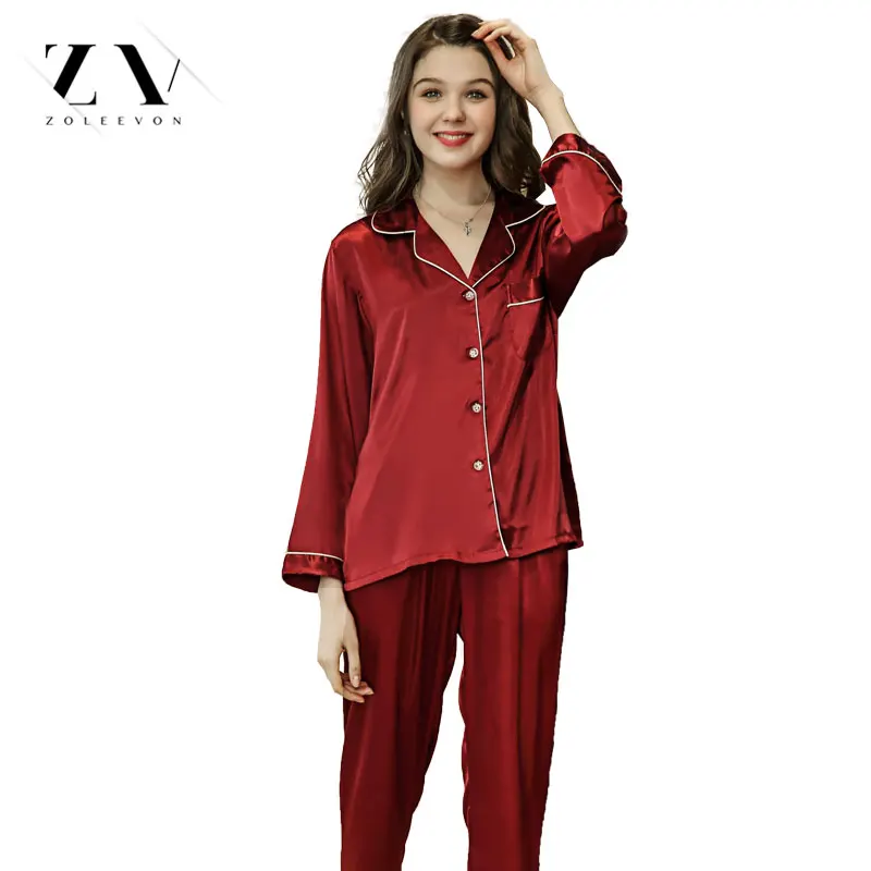Spring Silk Pajamas Lingerie 2018 New Fashion Women Pajamas Turn down