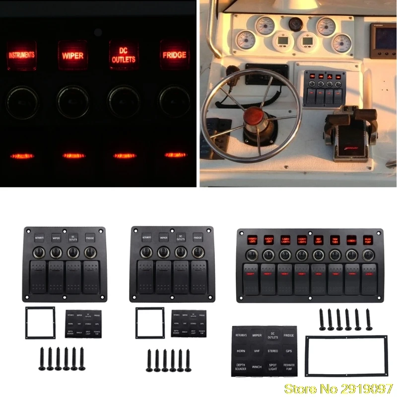 

New High quality 4 6 8 Gang Red LED Waterproof Rocker Panel Switch w/Lens For Marine Boat 12-24V Drop Shipping Support
