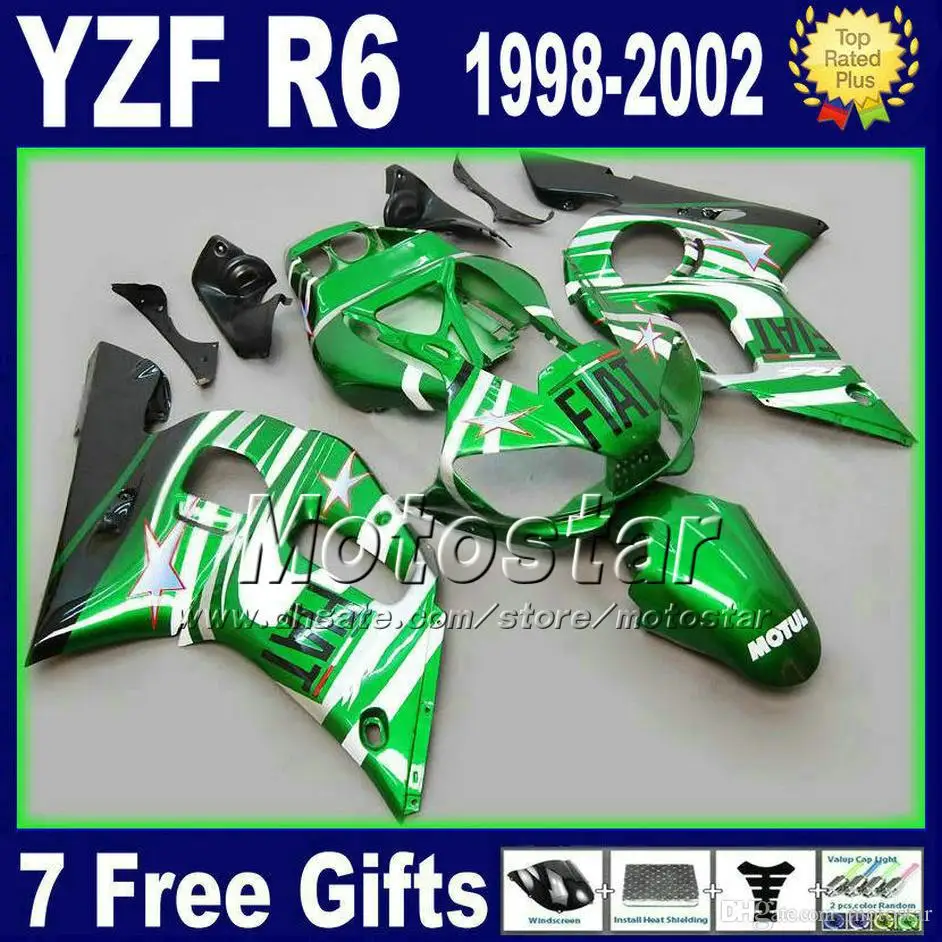 

Custom fairing kit for 1998-2002 YAMAHA R6  YZF R6 1998 1999 2000 2001 2002 green black white motorcycle fairings set CP24 +7 gi