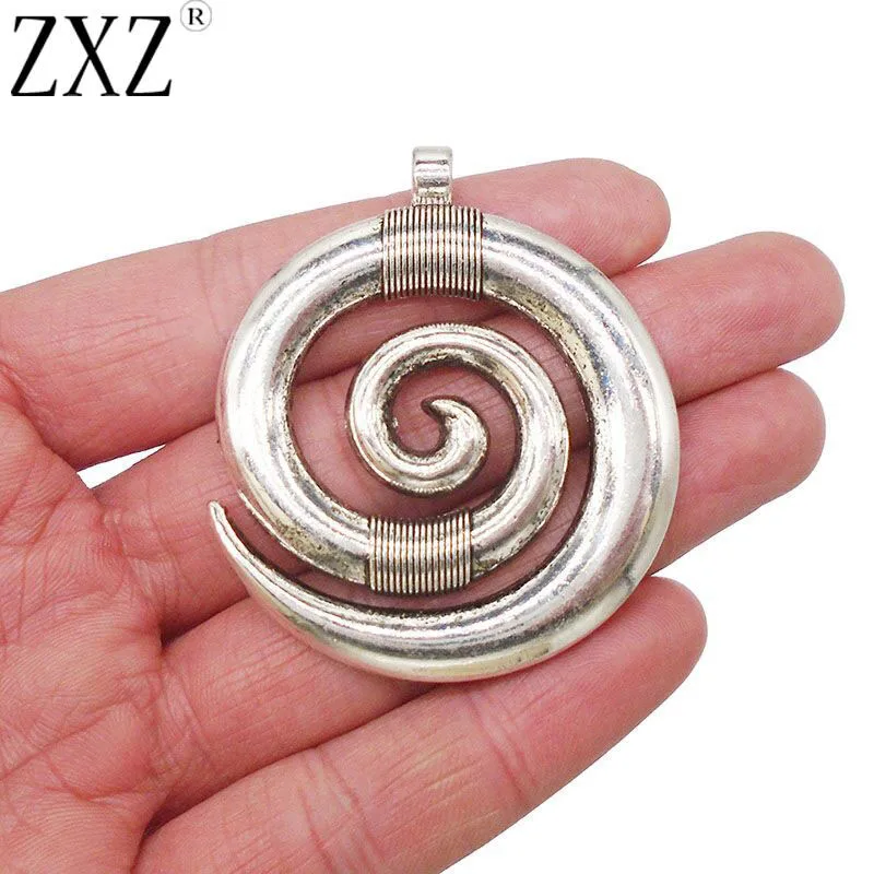 

ZXZ 5pcs Large Antique Silver Tone Spiral Swirl Design Charms Pendants for Necklace Jewelry Making Findings 52x45mm