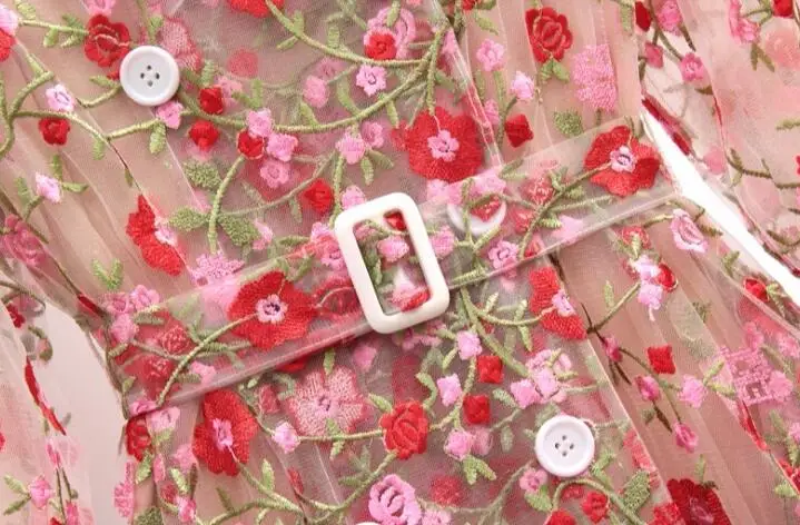 Seiwnibu мода взлетно-посадочной полосы двубортный сетки летние Винтаж Для женщин цветочной вышивкой с длинным подолом зубчатый вечерние платья