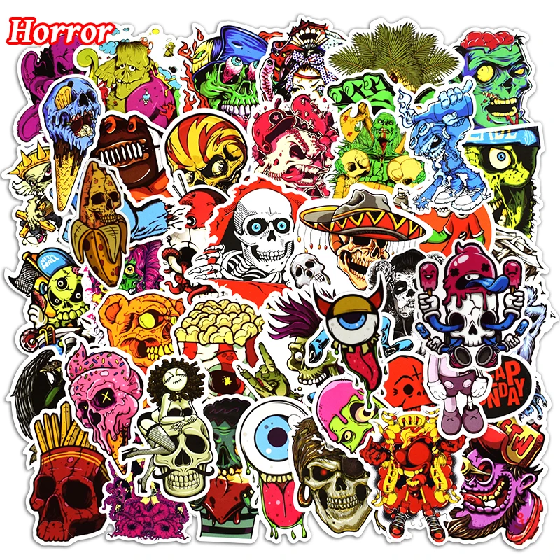 New 50 Pcs Mixed Funny Horror Stickers For Laptop Phone Skateboard Luggage Car Styling Graffiti Decals Cool Diy Sticker huismerk kopen in de aanbieding New 50 Pcs Mixed Funny Horror Stickers For Laptop Phone Skateboard Luggage Car Styling Graffiti Decals Cool Diy Sticker huismerk kopen in de aanbieding