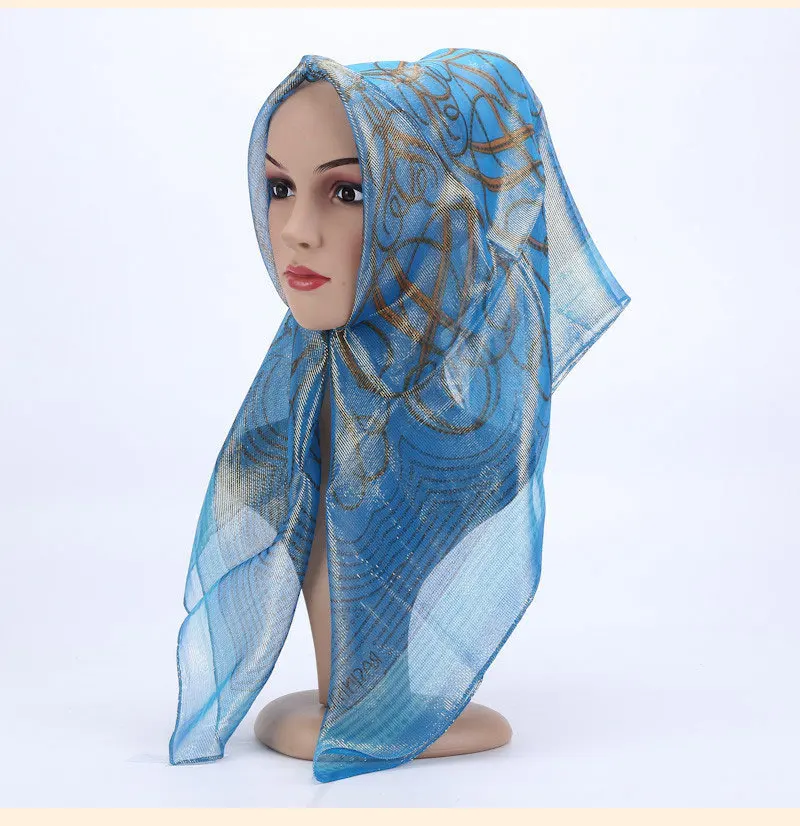 Промо-акция! шелк тутового шелкопряда хиджабы-шарфы ультралегкие дамы исламский квадратный головной убор обертывания металлический мусульманский платок тюрбан