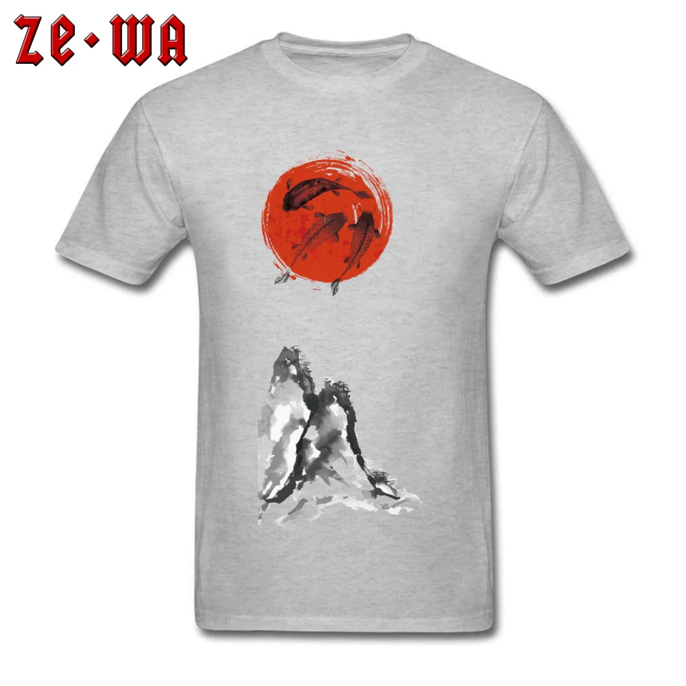 Family Round Collar T Shirt Summer/Autumn Tops Shirts Short Sleeve New Design Pure Cotton Casual Tees Slim Fit Men's japan ink wash painting drawing china grey