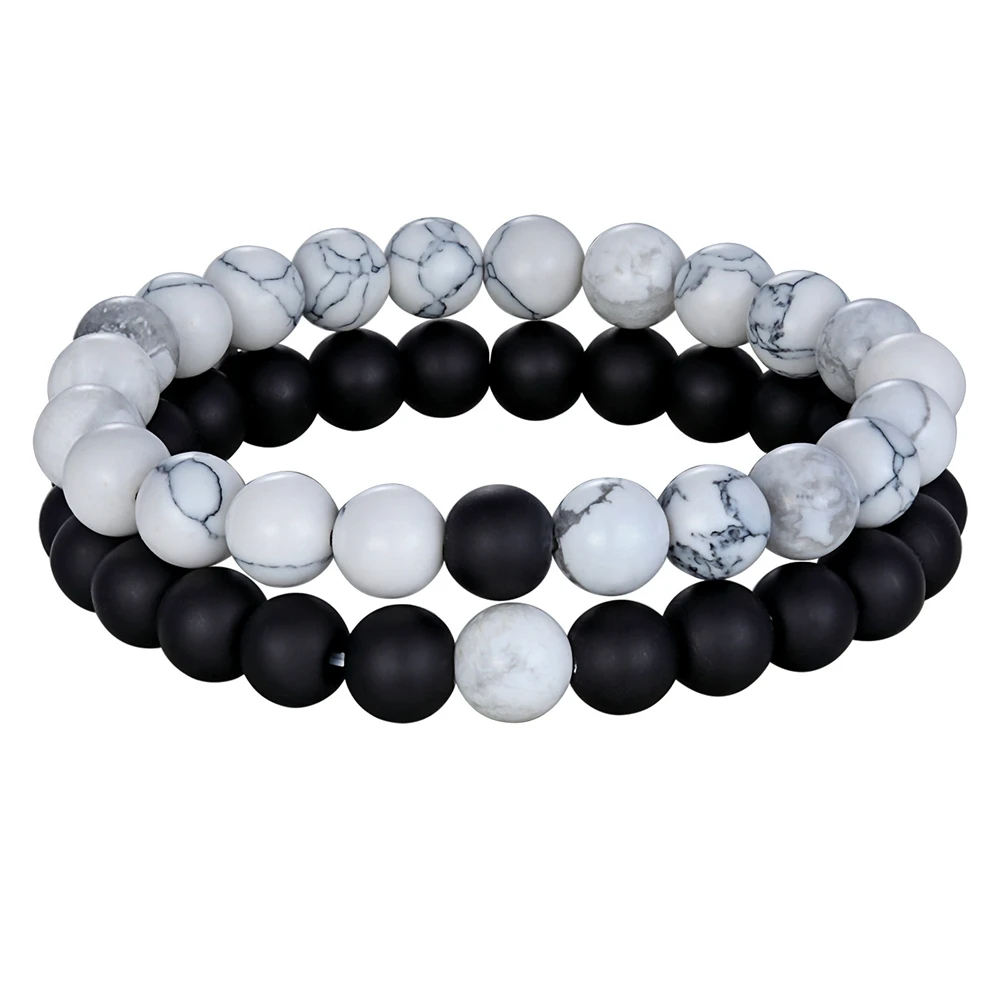 XQNI 2 pièces/ensemble, Bracelet de Distance de Style Couples, Bracelet perlé de Yoga en pierre naturelle pour hommes et femmes, cadeau pour ami, bijoux de charme