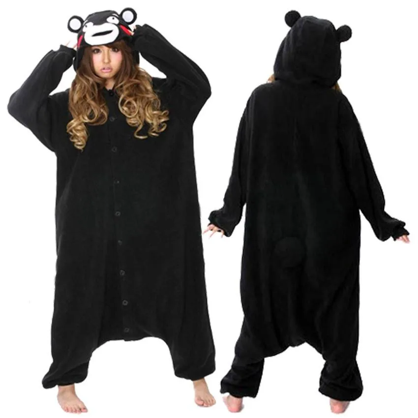 Взрослых Черный Медведь Kumamon Onesie Косплэй костюм пижамы для Для женщин Для мужчин