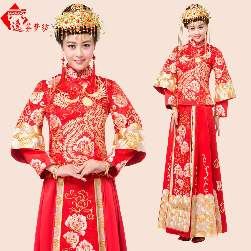 Коллекция Лето 2015 Новый китайский стиль торжественное платье Красный торжественное платье в стиле ретро платье невесты Одежда Xiu тост