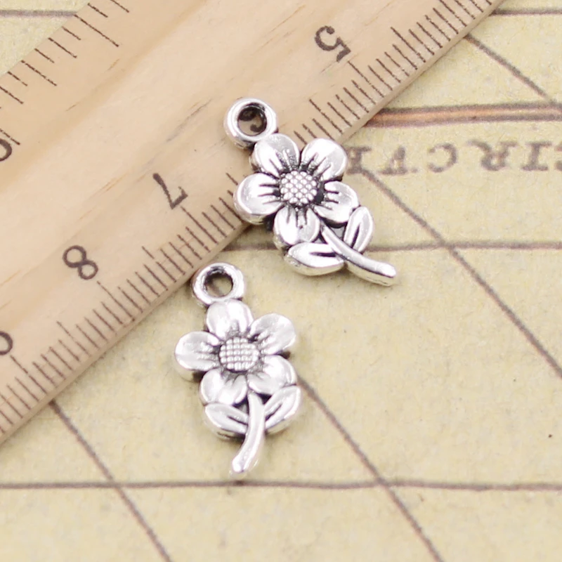 10pcs Charms Sunflower Flower 21x11mm Antique Silver Plated Pendants
