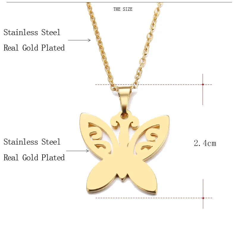 CACANA Stainless Steel Necklace For Women Man Lover's Tattoo Butterfly Gold And Silver Color Pendant Necklace Engagement Jewelry