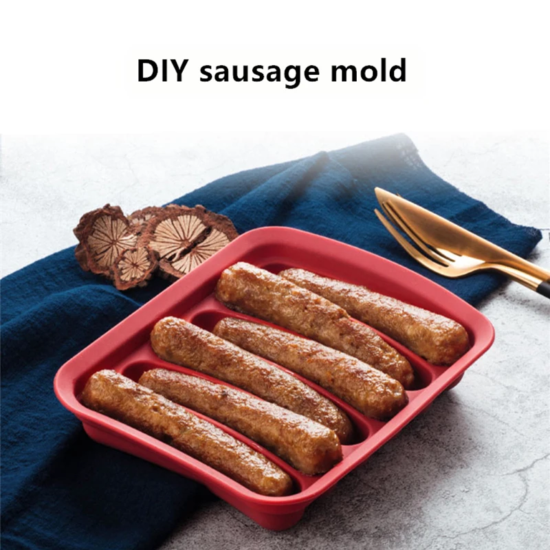 Green Sausage Mould,6 Cavity DIY Silicone Sausage Making Mold Microwave Oven Ham Hot Dog Mould Kitchen Baking Accessory 