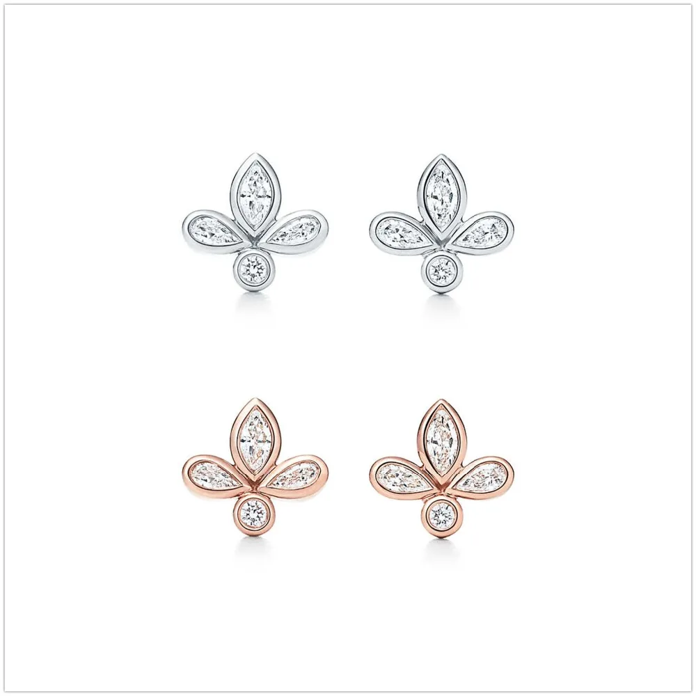 

TIFF100%925 sterling silver classic symbol rose gold silver horse eye zircon earrings ladies fashion jewelry gifts