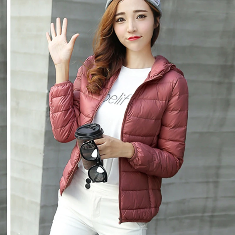 

Women Bomber Hooded Jackets Autumn Winter Female Slim Coats Warm Duck Down Light Thin Style Plus 5XL 6XL 7XL Factory Direct Sale