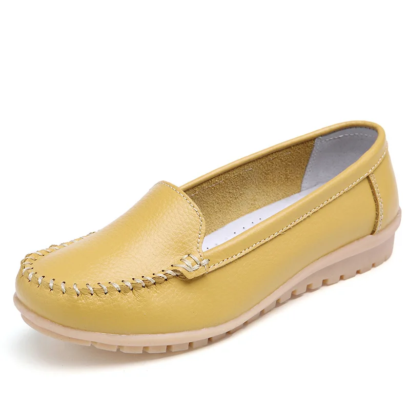 

Spring Leather Women's Shoes Flats Shallow Slip On Fashion Casual Shoes Women Breathable Mother Boat Shoes Comfortable Loafers