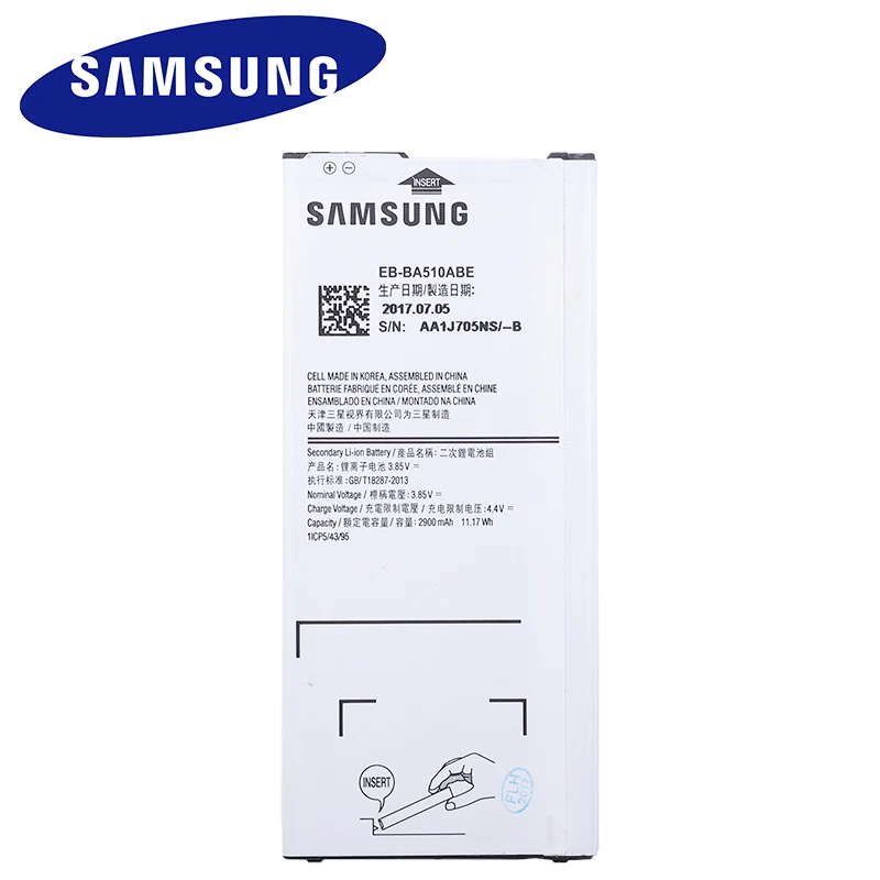 Samsung сменный аккумулятор EB-BA510ABE для samsung GALAXY A510 A5 версия аутентичный аккумулятор для телефона 2900 мАч