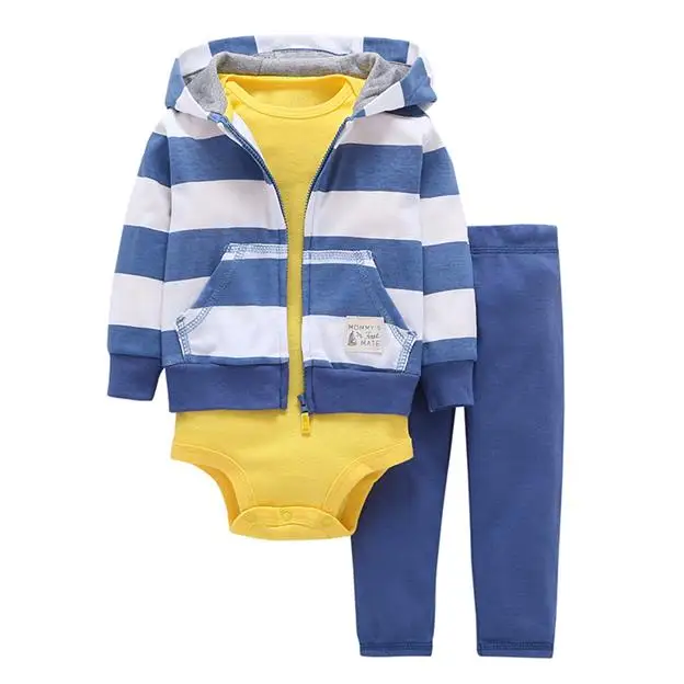 Комплект одежды из 3 предметов для маленьких мальчиков и девочек 6-24 месяцев, боди, верхняя одежда с длинными рукавами и капюшоном и штаны, комплект с мягкой хлопковой курткой Bebes