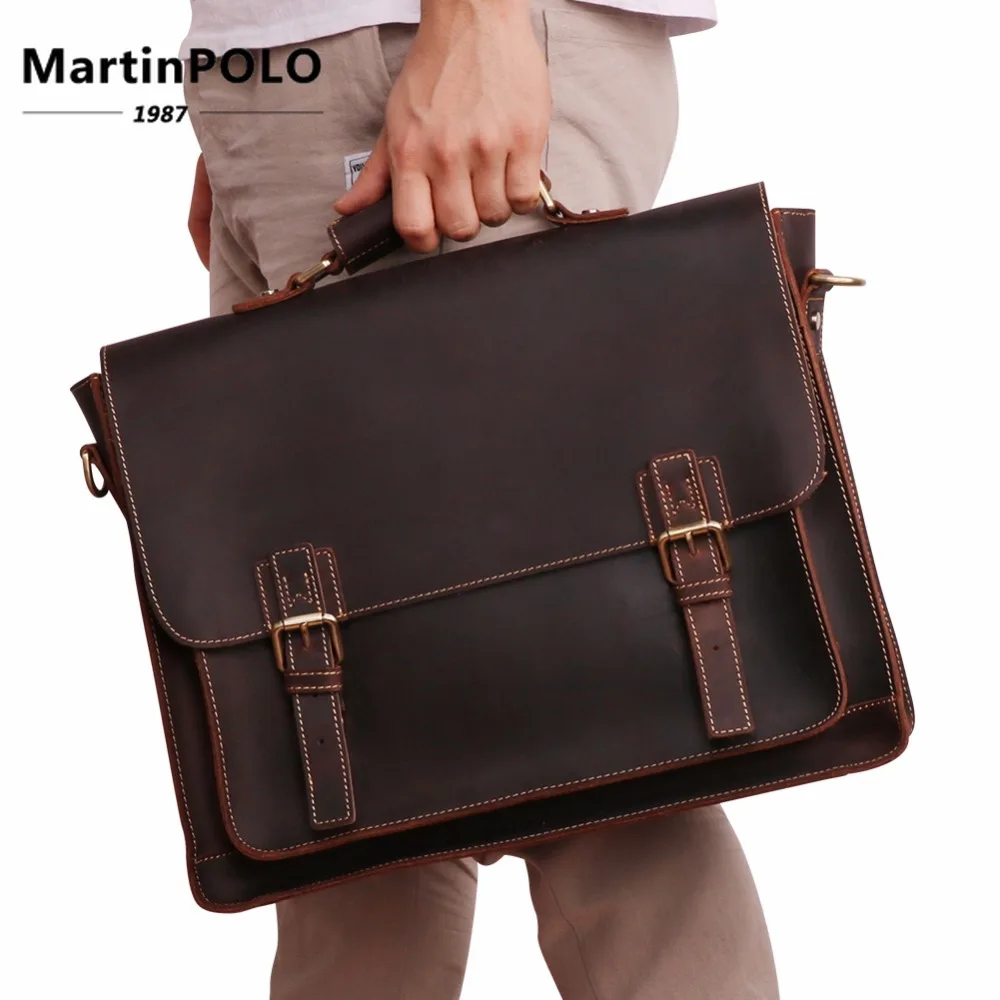 

Business Bag Vintage Crazy Horse Leather Briefcase for Man Briefcase Bag Genuine Leather Shoulder Messenger Bag Office Handbag