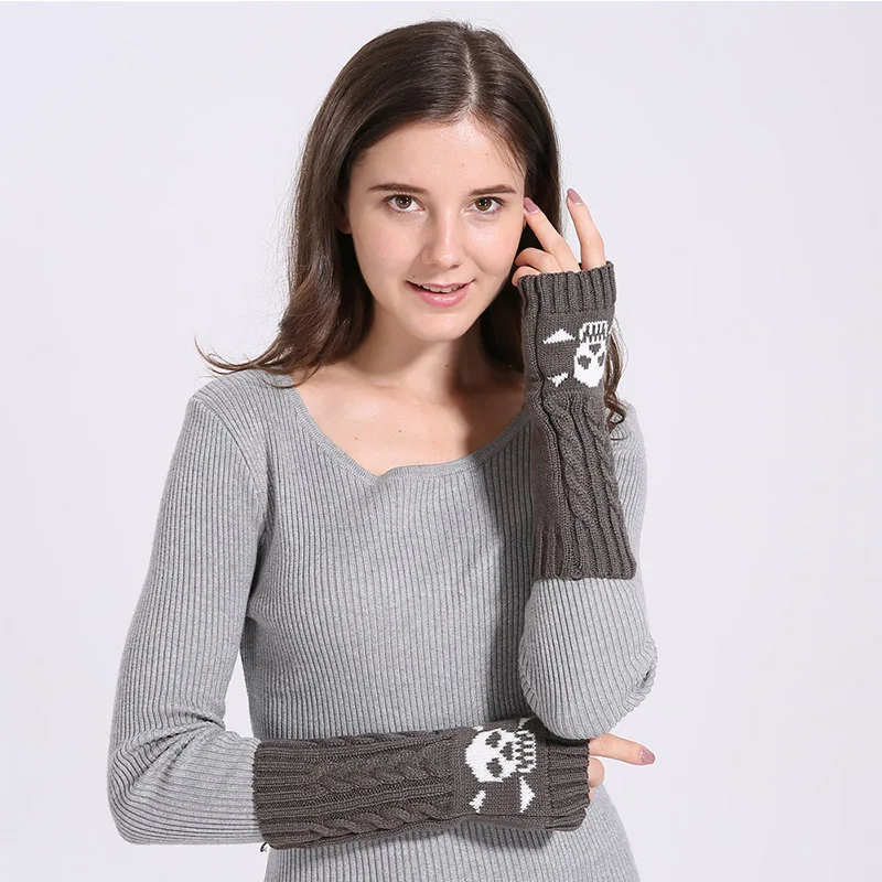 Women's winter knitted fingerless wool gloves warm solid elastic half gloves ladies knit women's half long cashmere gloves