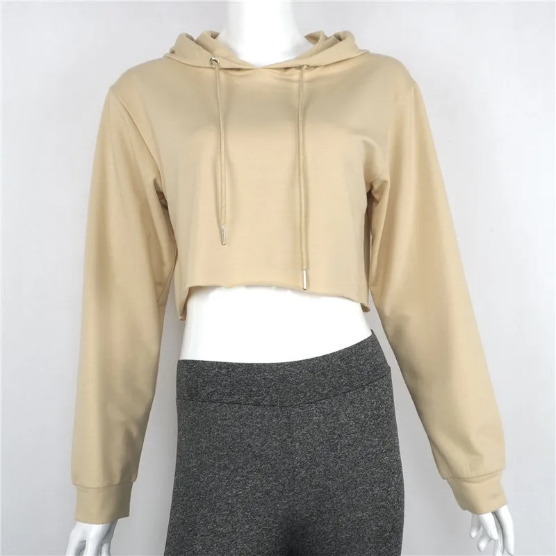2017 Gray Black Cropped Hoodies Pullovers Female Winter Sexy Grey Short Crop Hoodie for Women