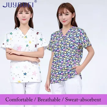 

Cotton Print Washing Pet Hospital Workwear Scrubs Set Medical Uniforms Women Brush Hand Clothes Beautician Nurse Uniform