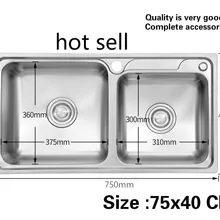 Бытовой роскошный пищевой 304 Нержавеющая сталь стандарт двойной кухонный паз раковина сделать блюда 750x400 мм