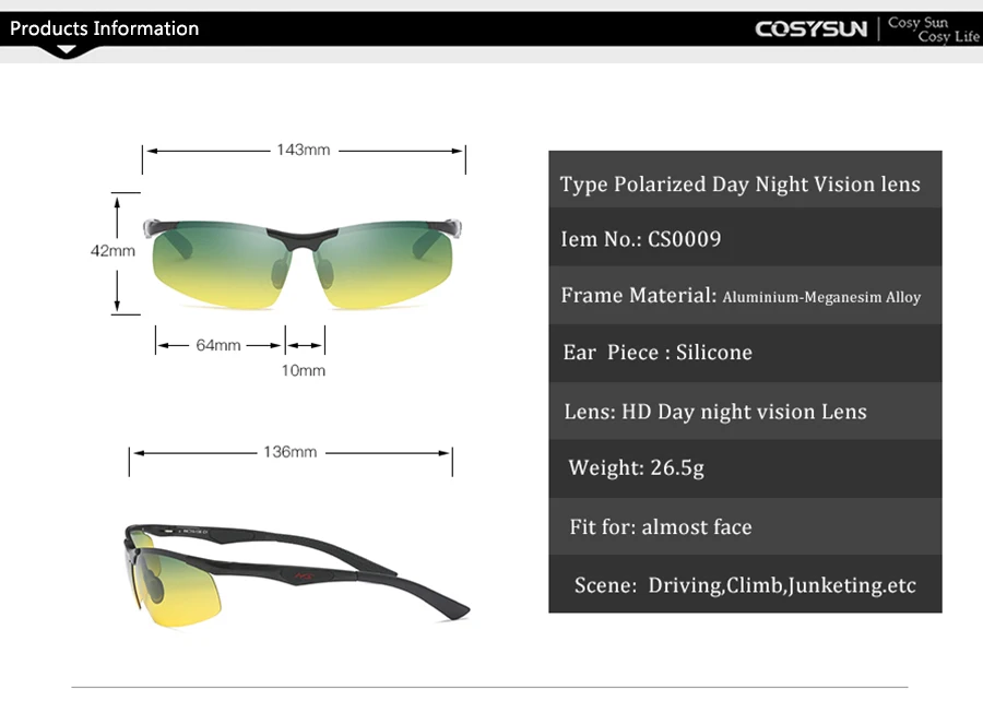 Очки дневного ночного видения, поляризованные солнцезащитные очки для вождения, мужские очки для вождения автомобиля, антибликовые алюминиевые очки для ночного видения CS0009