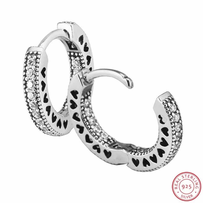 Классические вырезанные сердца бренда серьги-кольца для женщин в 925 пробы серебро с четким CZ классика для любого случая FLE101