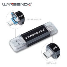 Флеш-накопитель WANSENDA OTG USB флеш-накопитель 32 Гб 64 Гб 128 ГБ 256 ГБ 512 ГБ флеш-накопитель 3 в 1 Micro usb и type-C и USB 3,0 карта памяти