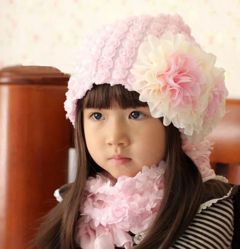 

Cute Dear Cute Fashion Baby toddler kids Sweet Princess Girls Winter Lace Flower Beanie Cap Hat Pink Flower Bow Hair Headwear