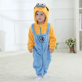 Baby Bodysuit Minions Kigurumi Anime Cartoon Cosplay Costume Infant Onesie Winter Sleep Play Game Jumpsuit Funny Pajama Flannel