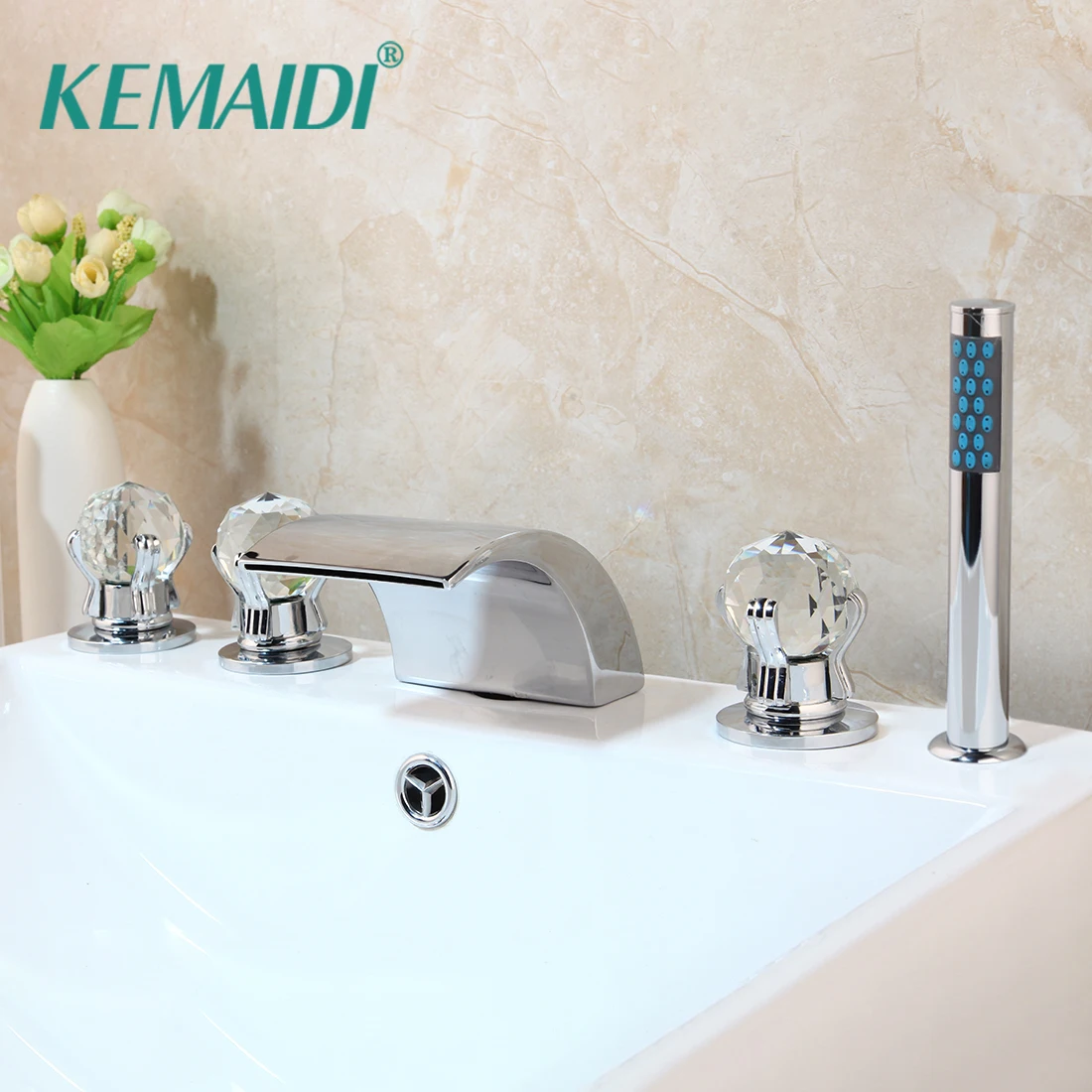 Kemaidi Deck Mounted 5 Pcs Set Faucet Waterfall Spout With Hand