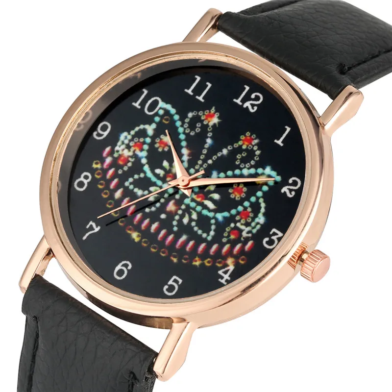 

Premium Leather Strap Quartz Watch for Women Casual Colorful Quartz Watch Movement Colorful Butterfly Pattern Dial Wristwatch